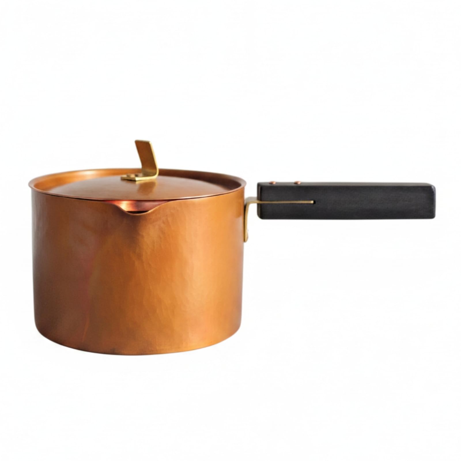 Kupfertopf Kupfer Topf Kochtopf Stielkasserolle Verdickte Hergestellt aus Rotkupfer mit Holzelement Am Griff für Kontrolliertes Erhitzen für, Mit Ausguss, Verdickte Ausführung