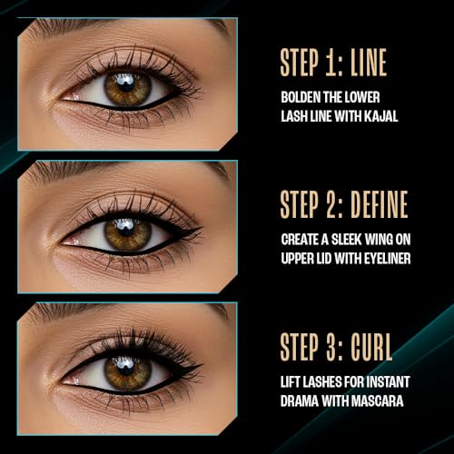 Image of LAKME Eyeconic Regime Kit, Kajal 0.35g, Eyeliner 4.5 ml, Mascara 9 ml, Pack of 3, with Intense Black Pigment, Smudgeproof and Waterproof, Lasts Upto 24 Hrs