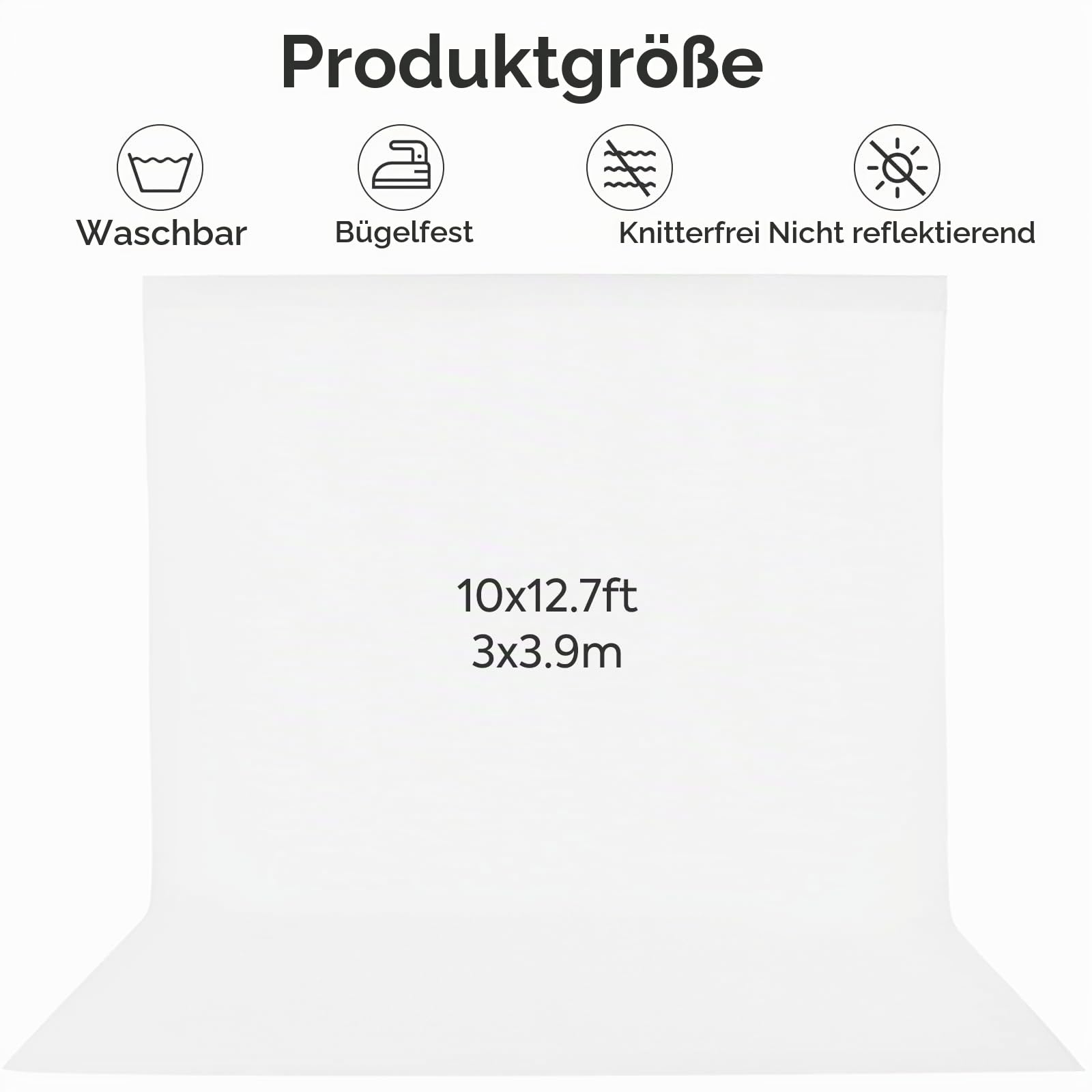 3x3.9M Hintergrund Fotografie Weiß Fotohintergrund fur Fotostudio Nicht Reflektierend Polyester Weiß Stoff Screen Backdrop Foto Hintergrund für Video Fernsehen Fotostudio(Nur Hintergrund)