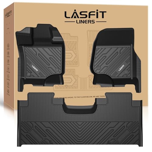 LASFIT Floor Mats for Ford F-150 2015-2025 | F150 Lightning 2022-2025 SuperCrew (Rear w/Fold Flat Storage) Carpet Floor All Weather Car Liners TPE Truck Mats - 1st and 2nd Row, 3pcs Black