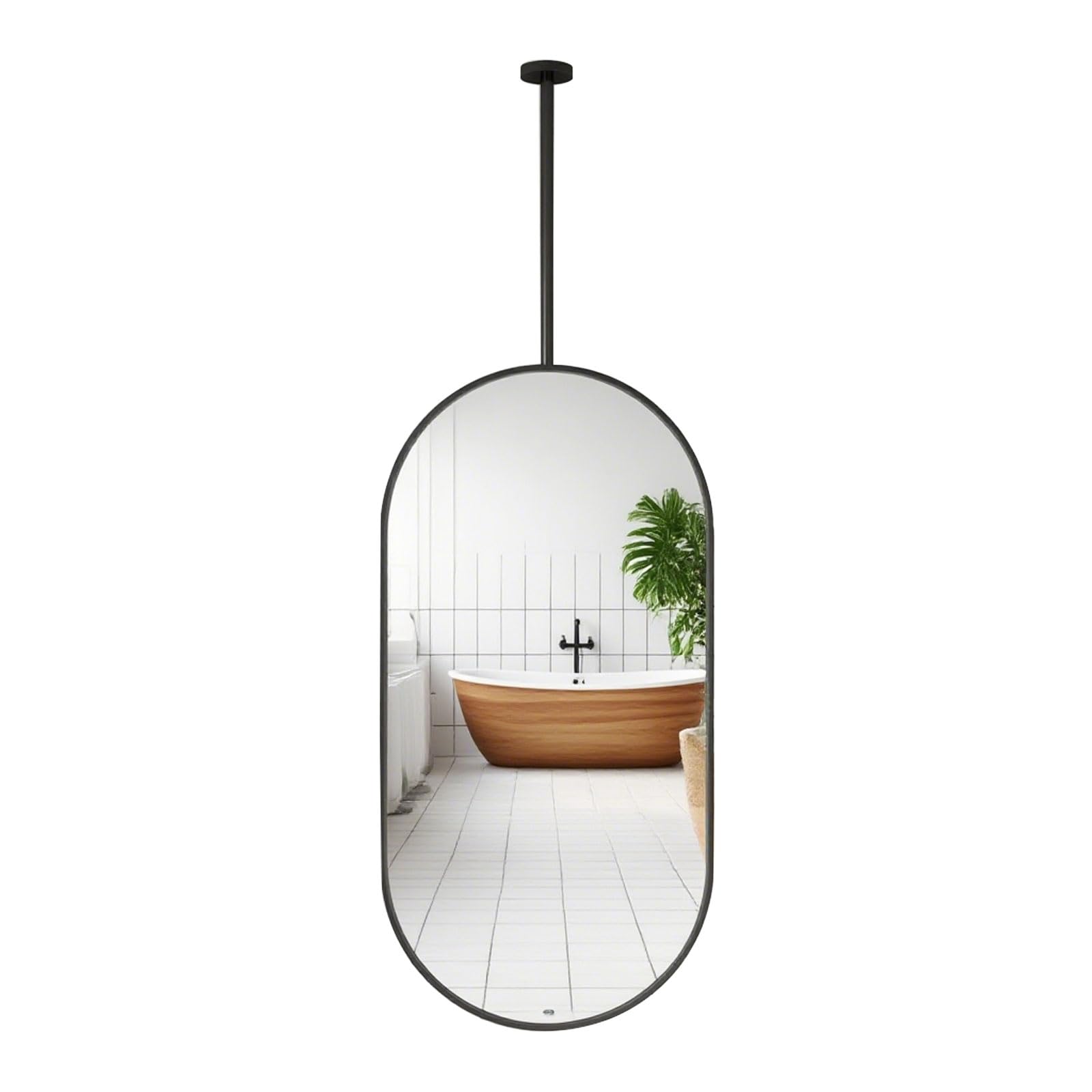AKNHD-WY Ceiling Mirror - OvalBathroom Mirror - Ceiling Mounted Metal Rod Suspended Black/Gold with Metal Frame Design(Size:50 * 80cm,Color:Black)