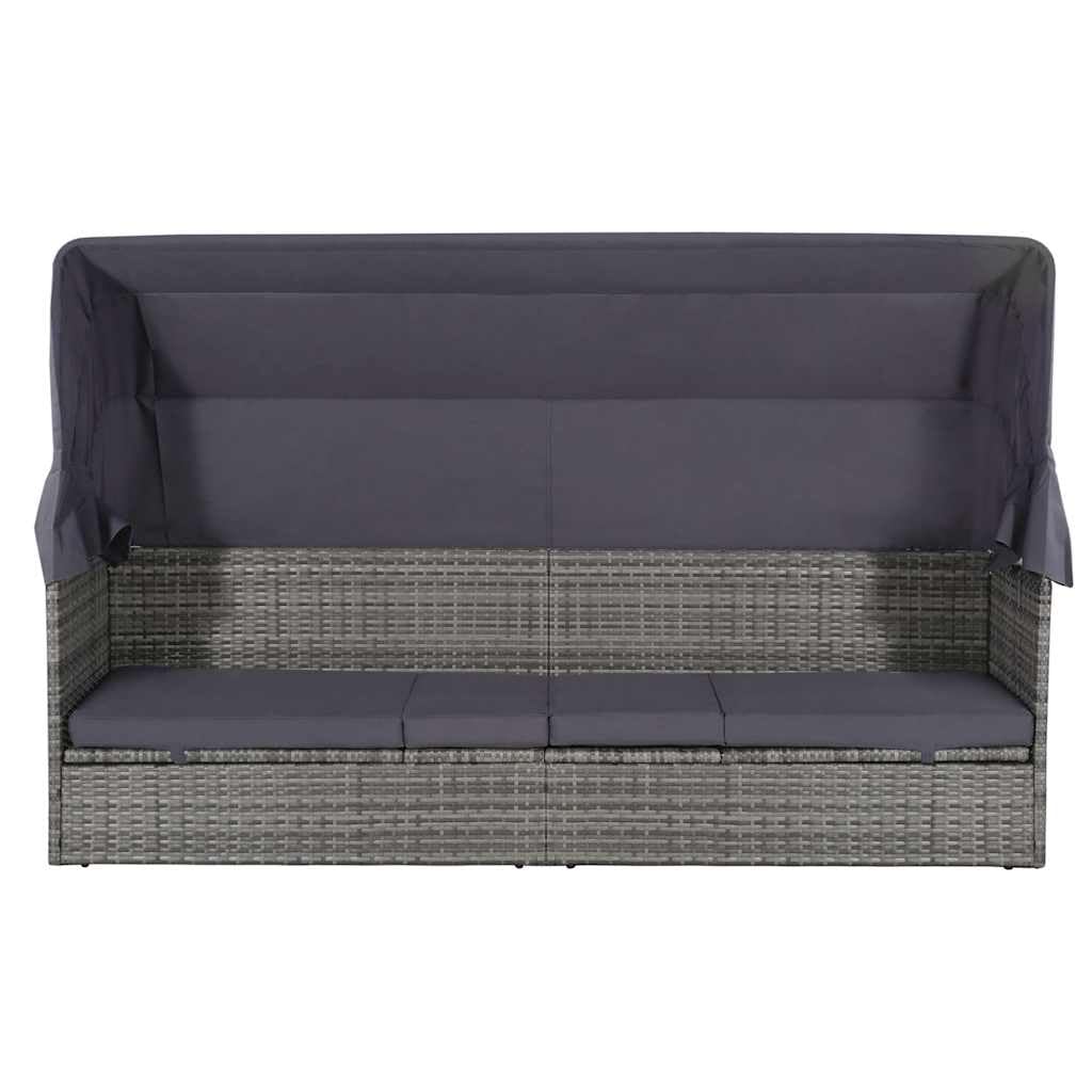 Lettino da giardino con baldacchino, 205 x 62 cm, in polyrattan, colore: grigio | Comoda isola parasole in rattan per terrazza, piscina e giardino. Con tettuccio parasole regolabile e comoda imbottitura.