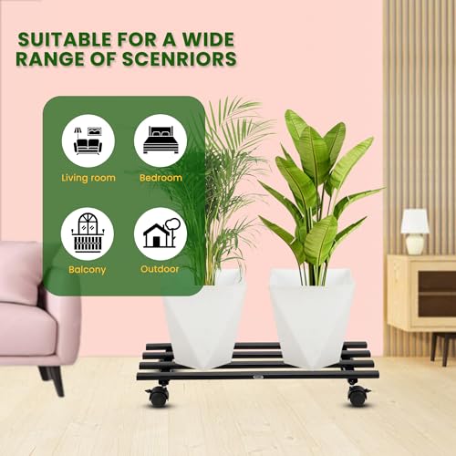 Image of Urban Plant Heavy Duty Plant Stand with Wheels | Wheel Pot Trolley for Balcony, Indoor & Outdoor | Rust-Proof Metal Gamla Stand (Black) Rectangular Caddy Pack of 4