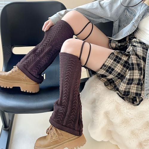 Image of YELAIVP Kawaii Leg Warmers Y2K Knit Lace up Leg Warmers Cute Japanese Harajuku Lolita Leg Warmer for Women Girls