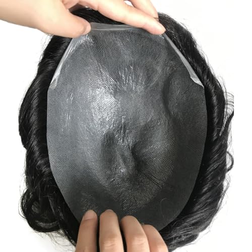AIRAO Toupee - Sistema de repuesto para hombre (0,03 mm, piel sintética, pelo humano, 20 x 25 cm), color marrón oscuro y 30% pelo gris