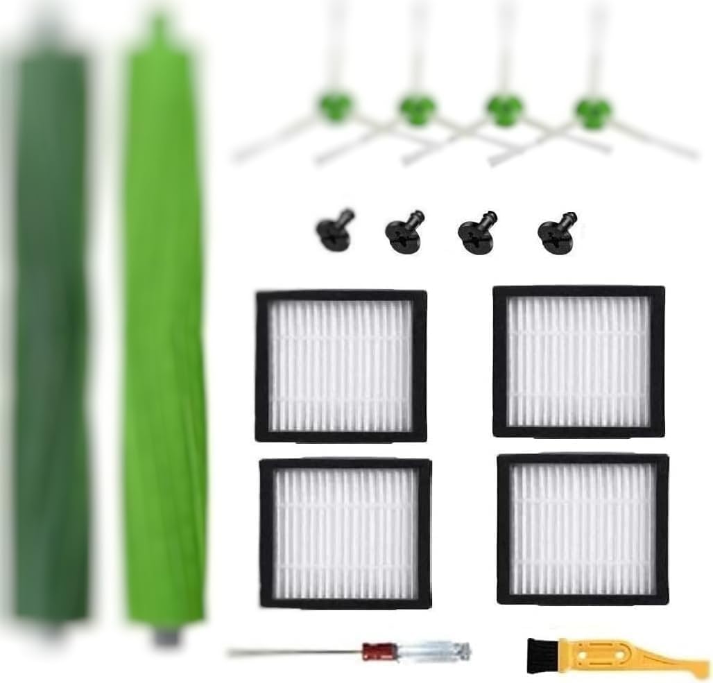 Replacement Parts accessories Compatible for iRobot Roomba i3 i3+ i4 i6 i6+ i7 i7+ i8 i8+/Plus E5 E6 E7 I,E &J Series Vacuum Cleaner,1 Set Rubber Brushes 4 HEPA Filters & 4 Side Brushes