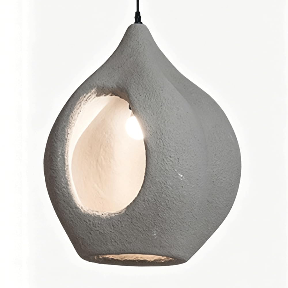 ESIYUVO Japanese Rock Shape Chandelier Hand-Sculpted Single Head Pendant Light with High-Density Polystyrene Lampshade E27 LED Indoor Decor Light Lighting Fixture for Bedroom Living Room Kitchen