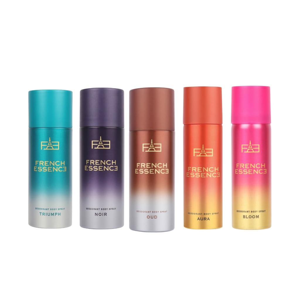 FRENCH ESSENCE Deodorant for Men and Women | Long Lasting Body Spray Set of 5 Deodorant Bloom,Aura,Noir, Oud & Triumph for Men & Women (50ml Each) Combo Offer Pack of 5-image-43