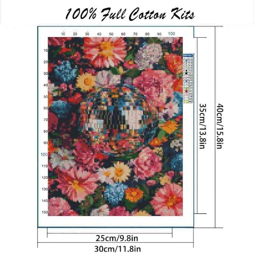 Image of MYBISYMQQ Stamping Cross Stitch Kit Disco Ball, Counting Cross Stitch Kit for Adult Beginners Flowers, Full Line DIY Cross Stitch Stitching Kit for Home Decor Cross Stitch Patterns 11.8x15.7inches