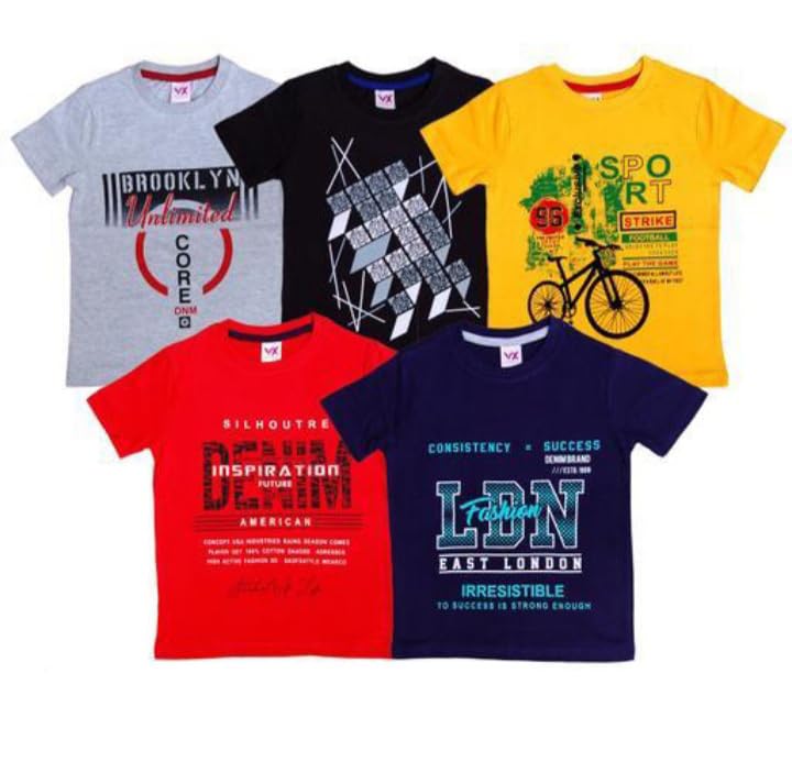 Image of Boys Printed Cotton Half Sleeve Regular Fit Casual t-Shirts Set Combo (Pack of 5)