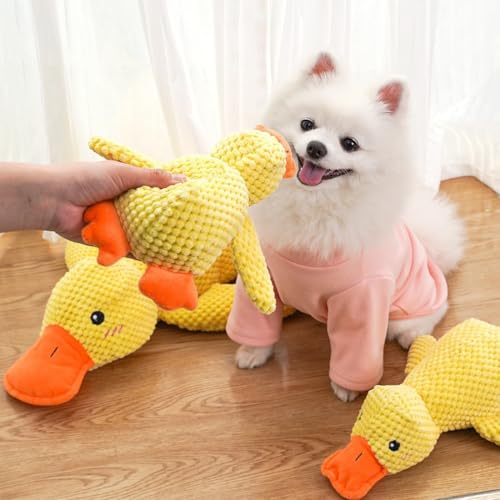 Jouet Anti-Stress Ente pour Chien - Peluche Indestructible pour Petits et Grands Chiens, Doudou Chien avec Design Sécurisé (Jaune) – Image 6