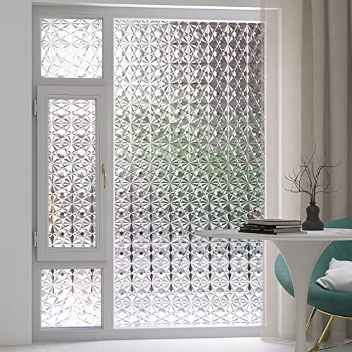 3D Diamonds Window Film, Frosted Privacy Window Film, Vinyl Decorative Window Decals, Static Clings No-Glue Removable Window Sticker For Home Bathroom Living Room (23.6 X 157.4 Inch) #TOP5