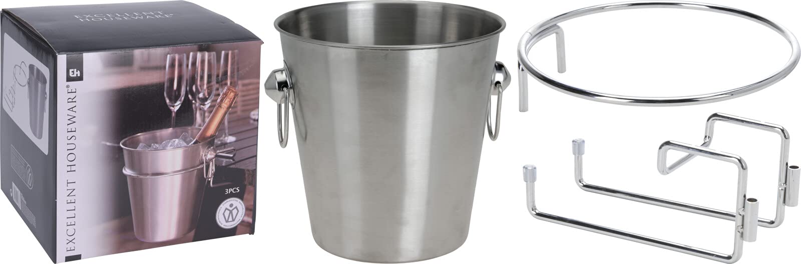 3pc Set Champagne Cooler with Holder, Silver, 21.5 cm diameter - Image 2