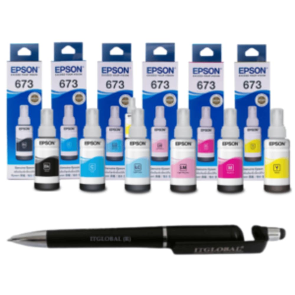 ITGlobal 3in1 Multi-Function Anti-Metal Texture Rotating Ballpoint Pen | T 673 B/C/Y/M/LC/LM Ink Bottle (Set of 6) T673 T-673 OG for Epson Selected Printer | Value Pack-image-19
