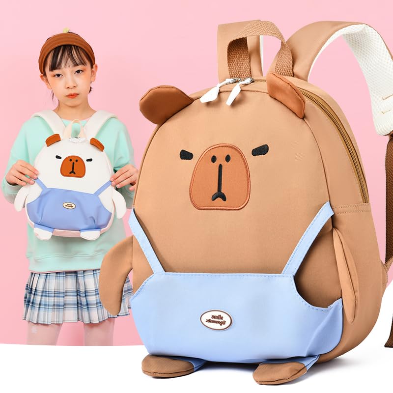 Capybara Cute Zipper Backpack Large Capacity Nylon Bookbag Trip Backpack (Khaki)3