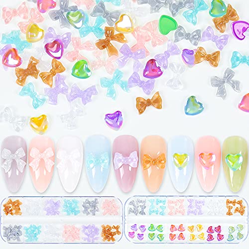 Acrylic Resin Nail Charms 3D Flatback Gel Butterfly Bow and Heart-shape Colorful Decoration Set for Nail Art Accessories DIY Crafting with 108pcs