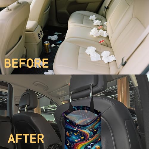 Image of Colorful Music Notes Galaxy Car Garbage Bag, 5.1L Rectangular, Drawstring, Foldable, for Cars, Trucks, SUVs, RVs
