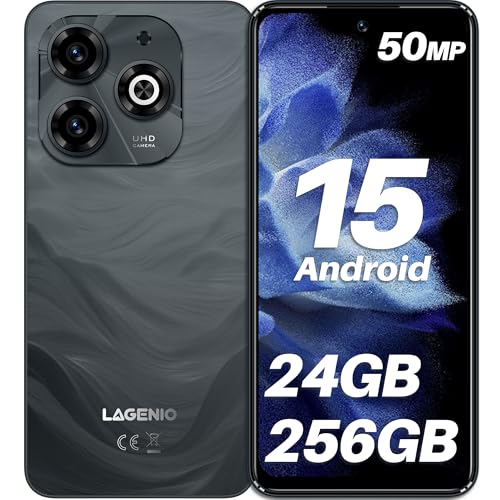 LAGENIO A11 Pro Smartphone Ohne Vertrag Android 15, 120Hz Octa-Core, 24GB+256GB Handy Ohne Vertrag，50MP+8MP AI Kamera, Dual SIM 4G Simlockfreie Handy/OTG/Face ID/Widevine L1-Grau
