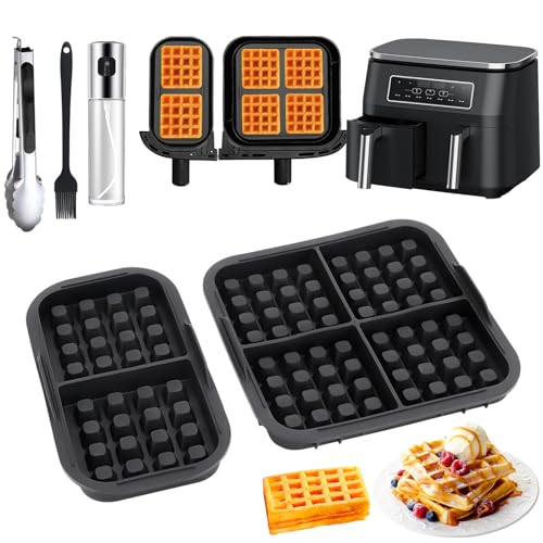FYSL 2 piezas de gofrera para Philips Dual Basket Airfryer 3000 6L/3L Tefal Ey9018, placas de gofres de silicona para freidora de aire caliente, accesorios con spray de aceite, pinceles, grapas, molde