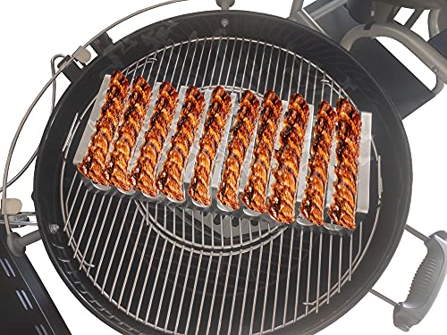 BBQNovation XXL Spareribs Halter für 10 Rippchen – Edelstahl Rippchenhalter Grill – Rib Rack für Grillen – 42 cm Lang, Perfekt für Gasgrill, Holzkohlegrill, Smoker und Kugelgrill