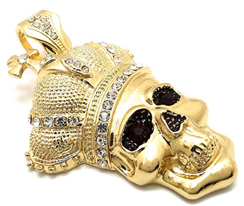 GWOOD Skull and Crown Pendant Ruby Red Eyes Gold Color with Silver Clear Crystal Rhinestones4