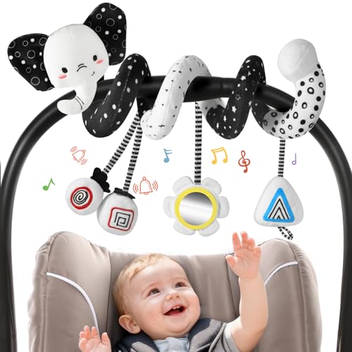 URMYWO Spirale d'Activité Bébé - Arche d'Éveil avec Jouet Sensoriel aux Contrastes Noir et Blanc, à Accrocher sur la Poussette, Le Lit ou Le Siège Auto...