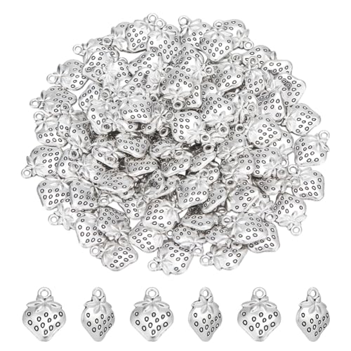 UNICRAFTALE 100Pcs Strawberry Charms Antique Silver Mini Charms Pendant Metal