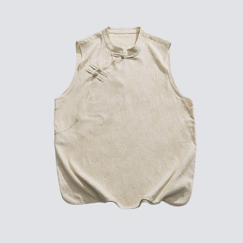 Chaleco de estilo chino sin mangas holgado con cuello alto y botones 5