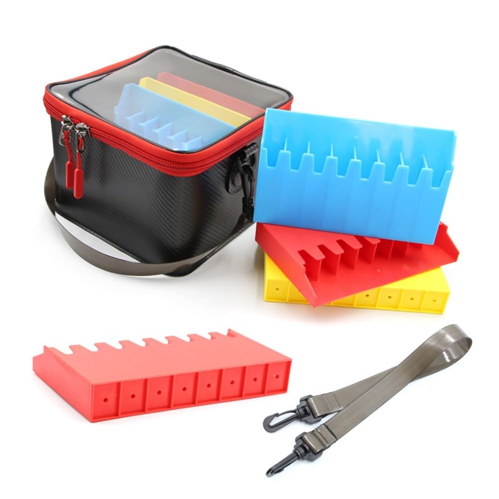 FUBESK Eva Angelköder-Aufbewahrungseimer mit 48 Schlitzen, Tintenfisch-Jigkoffer bis zu 16 cm, transparente Oberseite, Angelbox mit Abflusslöchern und 6 Trennwänden, für Schwarz