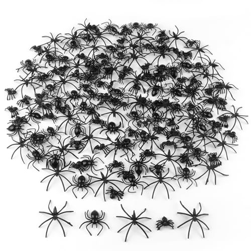 Jangostor 200 peças aranhas de Halloween aranhas de plástico realistas aranhas falsas pretas de aranha pequenas para decorações de festa em casa, decorações de Halloween, 3 tamanhos