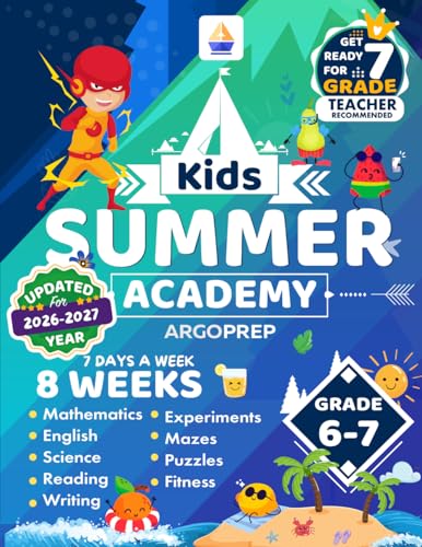 Kids Summer Academy by ArgoPrep - Grades 6-7: 8 Weeks of Math, Reading, Science, Logic, Fitness and Yoga | Online Access Included | Prevent Summer Learning Loss