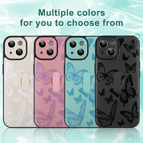 Image of for iPhone 15 Case with Finger Strap Holder, Cute Cool Butterfly Print Pattern Design for Women Men, Shockproof Anti Scratch Hand Kickstand Protective Cover, Green