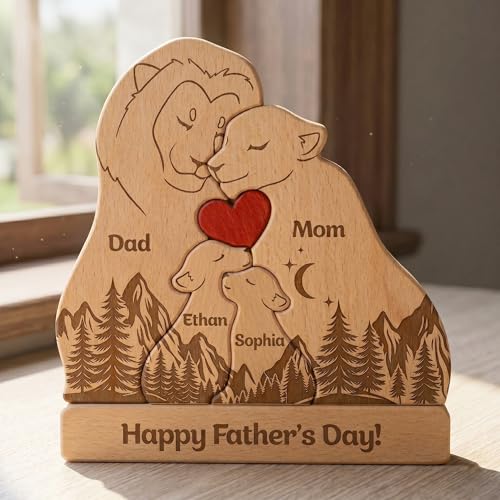 GABITA Personalized Dad Lion Puzzle Wooden Plaque with Kids Name Piece, Gift for Dad, Fathers Day...