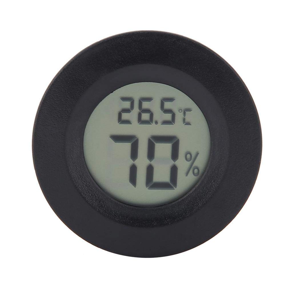 Pssopp Black Reptile Thermometer Hygrometer Round Shape Digital Temperature Humidity Gauge Meter For Reptile Incubator Aquarium Poultry Office Living Room (Black)
