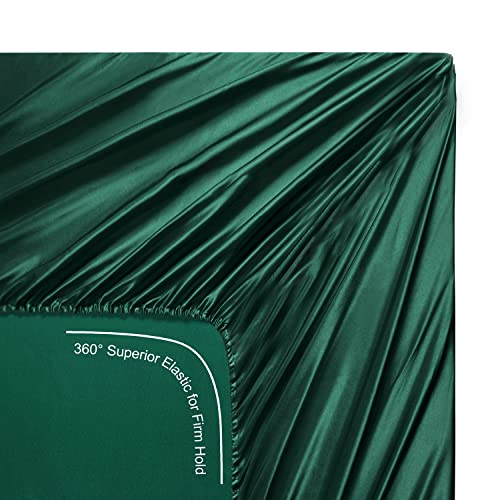 Image of Lanest Housing Silk Satin Sheets, King Size Satin Bed Sheet Set with Deep Pockets, Cooling Soft and Hypoallergenic Satin Sheets King - Dark Green