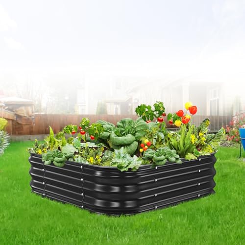 JAUZVIL Galvanized Raised Garden Bed, 4x4x1ft Garden Planter Bed Outdoor, Heavy Duty Rustproof Steel Raised Bed Kit for Gardening Vegetables Fruits Flowers Grow Black