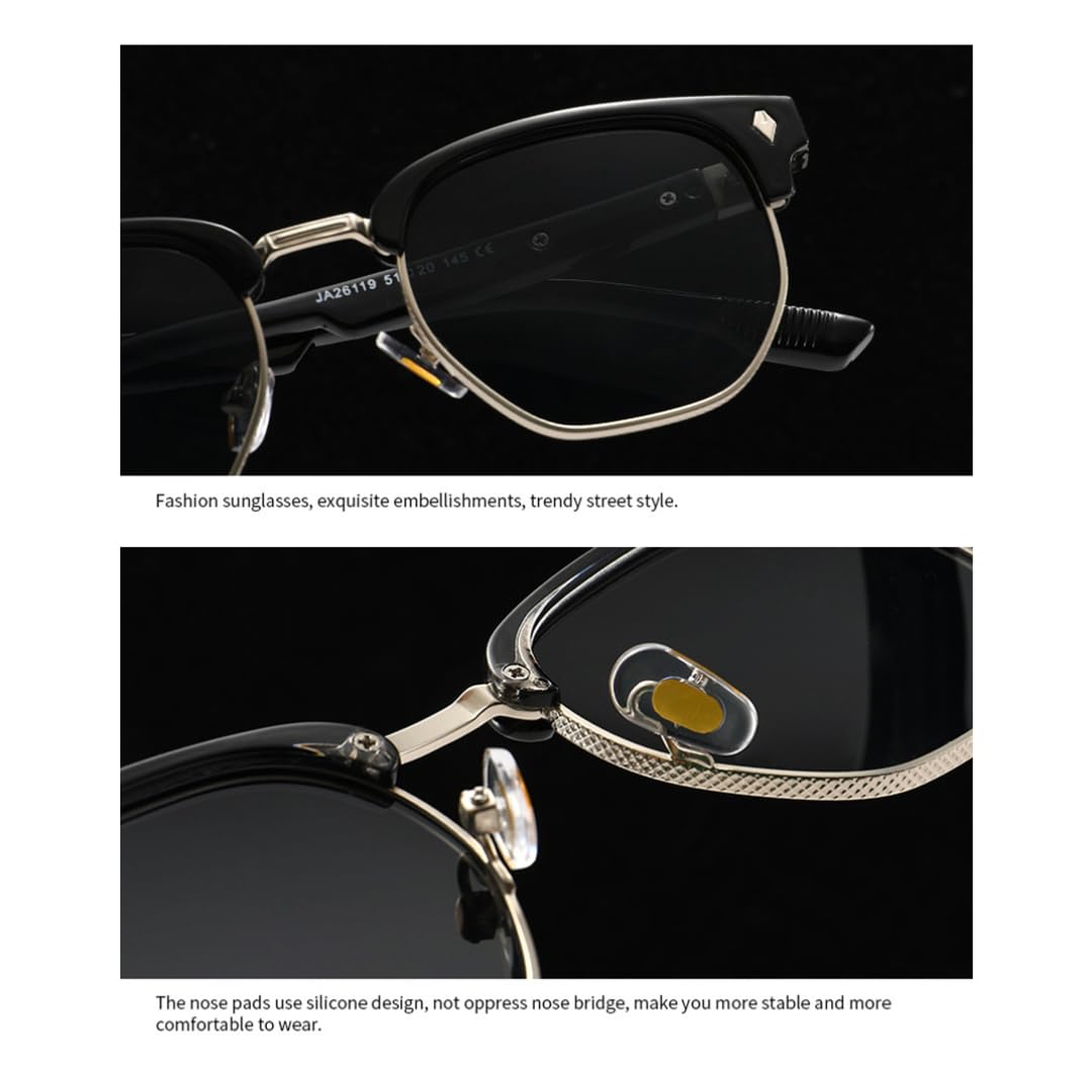 Okulary przeciwsłoneczne Retro Metal Rivets Vintage Polygon Half-frame UV400