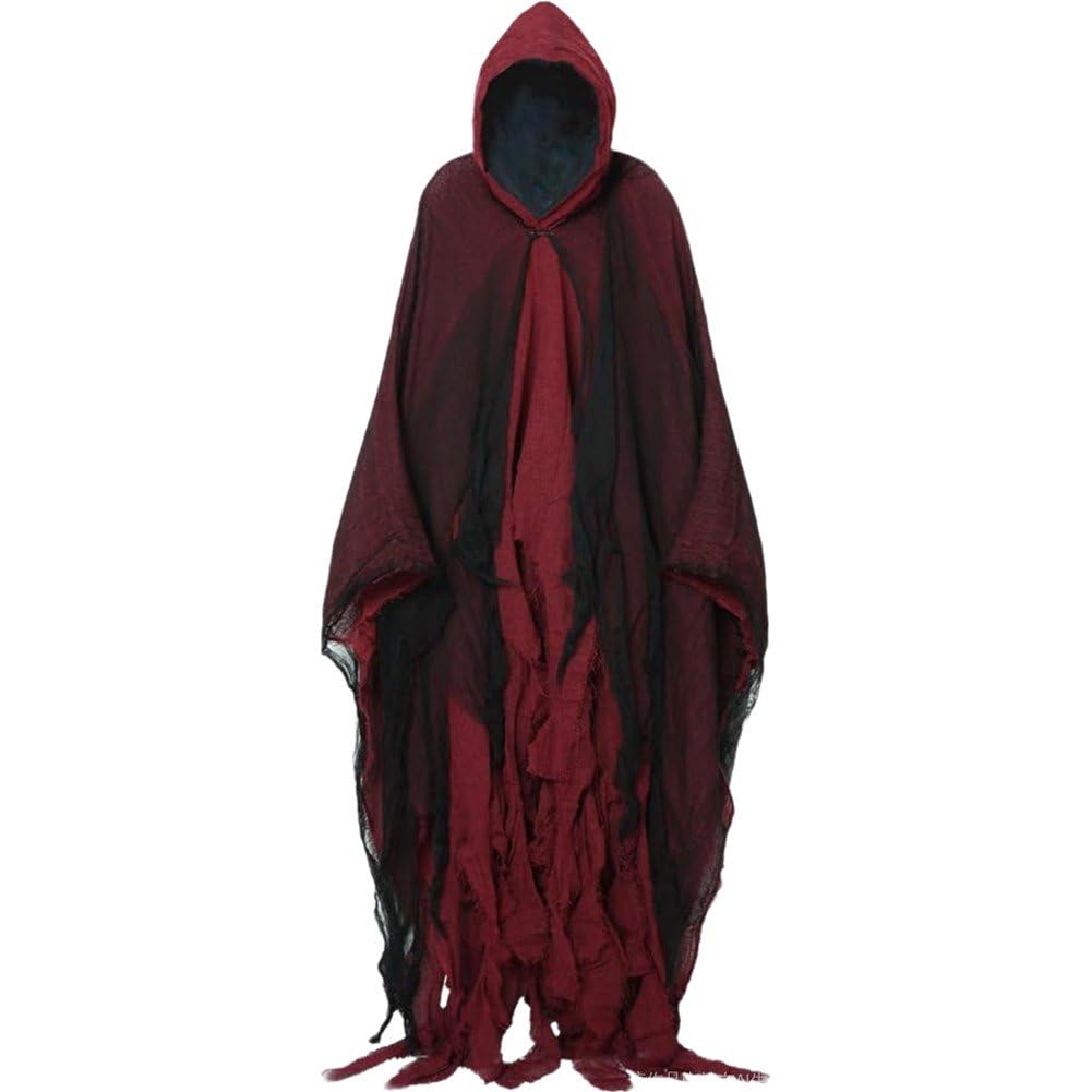 Haowul Red Halloween Hooded Cloak Medieval Renaissance Wizard Cloak Reaper Cosplay Cape Costume For Adult