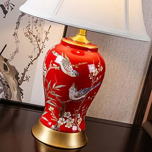 Zxrlhpi Traditional Cottage Red Table Lamps With Barrel Shape Shade,Porcelain Ivory White Lampshade For Ginger Jar Lamp,21.6Inch End Desk Lamps Living Room Art Decor Lamp #TOP1