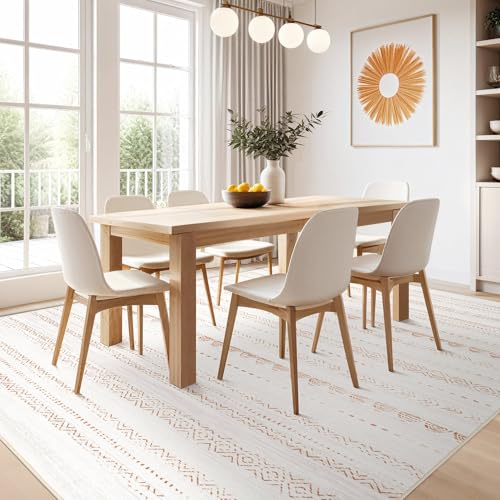 Nakagishi 7x9 Area Rug Living Room: Washable Boho Large Neutral Soft Farmhouse Modern Rugs Stain Resistant Moroccan Non-Slip Indoor Carpet for Bedroom Nursery Kids Playroom Office Dining Room- Brown