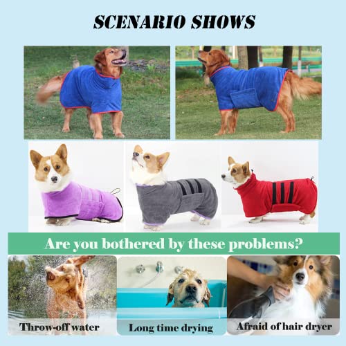 Hixingo Hundebademantel Mittelgroße Hunde, Hundehandtuch Extra Saugfähig Mikrofaser Badetuch mit Klettverschluss Verstellbar Haustier Handtuch für Kleine, Hunde Große und Katzen (Rot,M-45cm Back)