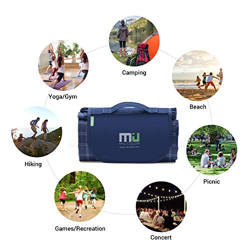 MIU COLOR Large Waterproof Outdoor Picnic Blanket, Sandproof and Waterproof Picnic Blanket Tote for Camping Hiking Grass Travelling (80'' x 60'' Navy Plaid) - Thumbnail 7