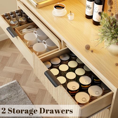 Image of 71 inch Pantry Cabinet,Tall Kitchen Pantry Storage Cabinet with Charging Station and LED Light,Fluted Freestanding Food Storage Cabinet,Farmhouse Kitchen Hutch with Storage Drawers for Living Dining Room