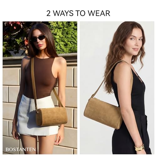 Image of BOSTANTEN Shoulder Bag for Women Suede Leather Crossbody Purse with 2 Strap