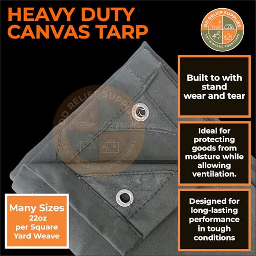 Image of Heavy Duty 550 GSM Canvas Tarp | Commercial Water Resistant Green Canvas Tirpal /Tarps with Grommets | Multipurpose Outdoor Tarpaulin for Camping, Canopy, Trailer, Equipment Cover | 15' X 48'