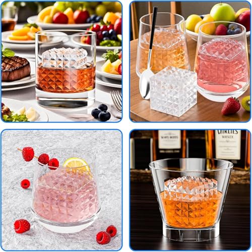 Image of Premium Combo of Large 3D Crystal Square Ice Cube Tray & Football Shaped Silicone Molds for Chilling Drinks, Chocolates, Juice, Jelly and Many More. Pack of 2 (Orange)