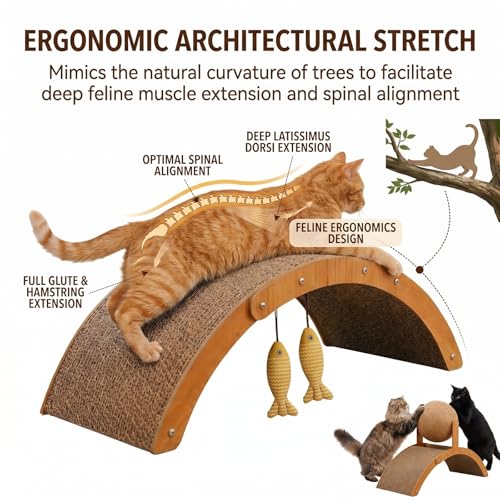 Image of Wobble Ball Cat Scratcher Interactive Sisal Rotating Toy Track Arch Bridge Stand Indoor Kittens Enrichment Exercise Durable Wood Playful Training Natural Climbing Pet for Daily Activity(Small)