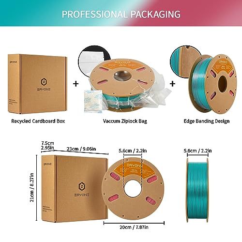 Image of ERYONE Silk Dual Color PLA Filament 3D Printer 1.75mm + /- 0.03mm, Bicolor Filament Two Tone PLA 1KG(2.2lbs) Cardboard Spool, Teal&Orange Red