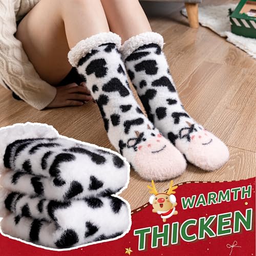 Image of WEVIAS Womens Slipper Fuzzy Socks Winter Thermal Cozy Warm Fleece Lined Non Slip Fluffy Thick Soft Sleep Cabin Socks With Grips