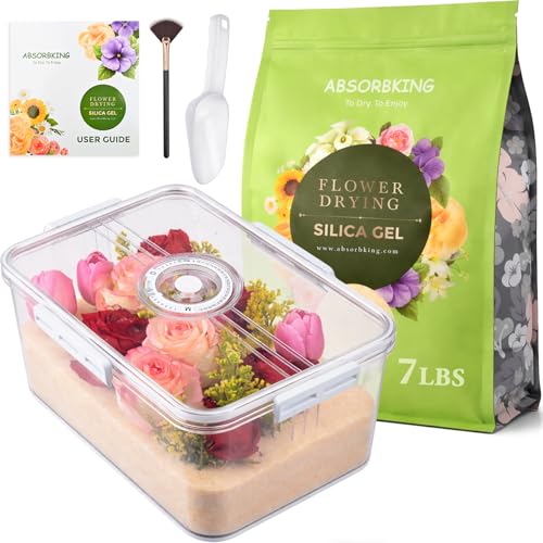 Absorbking Silica Gel Flower Drying 7LBS Flower Preservation Kit with Calendar Airtight Container Reusable Flower Drying Crystals for DIY Wedding Bouquet Color Indicating Fine Crystals < 1mm
